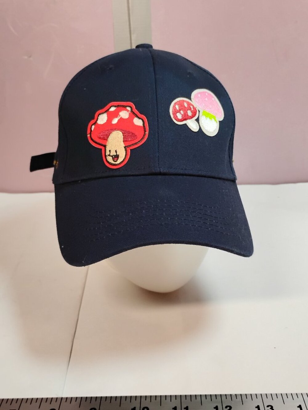 Cute Mushroom Embroidered Dad Hat Navy Blue Adjustable Strapback Cap